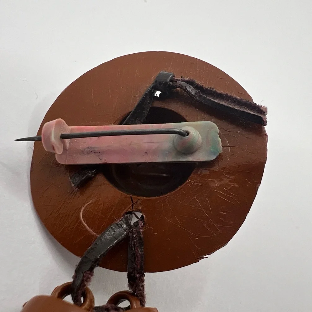 Vintage 1930s Celluloid Brown Cowboy Hat & Riding Boots Brooch Pin Plastic